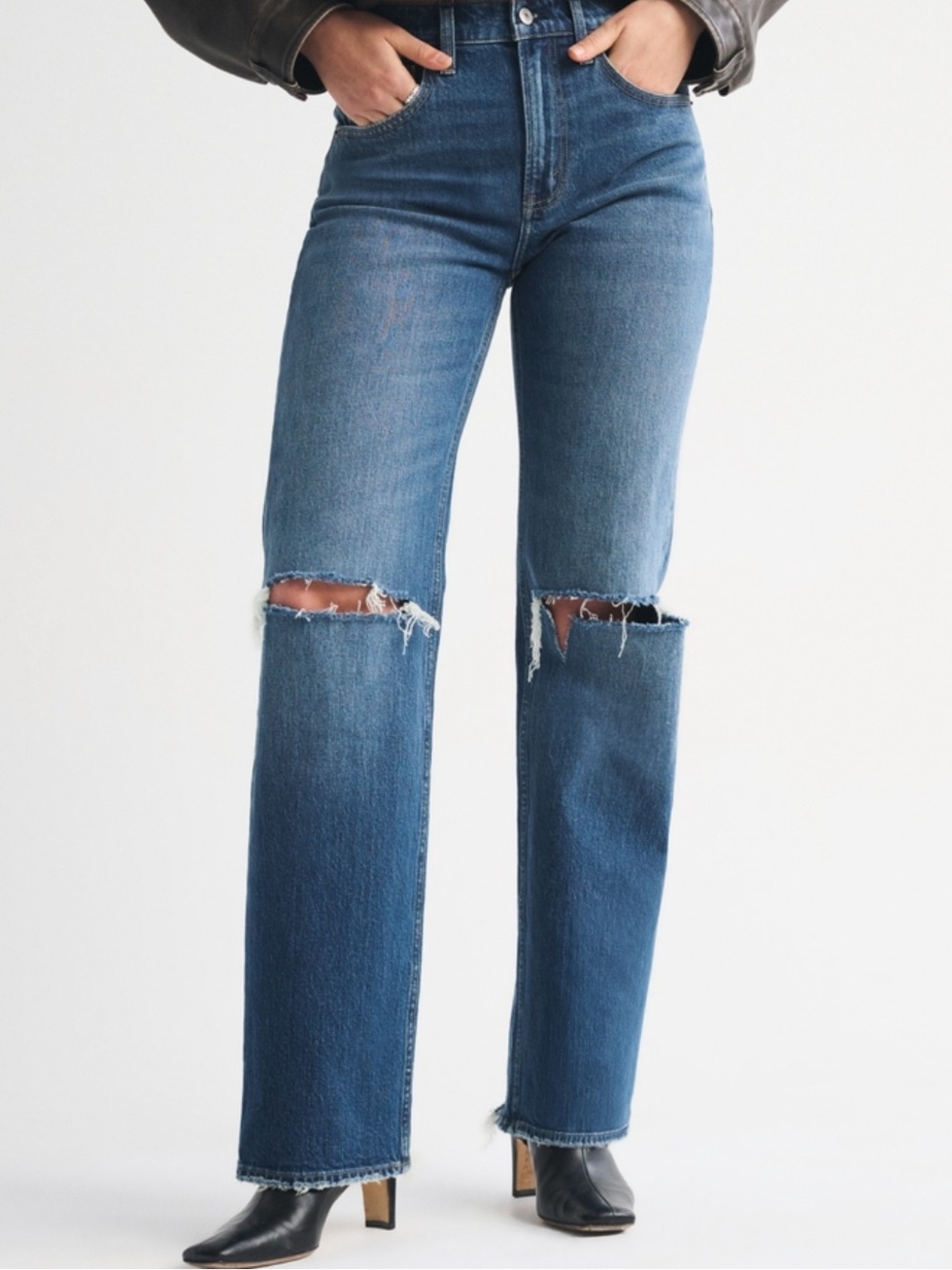 Abercrombie & Fitch Blue Straight-Leg Ripped Jeans